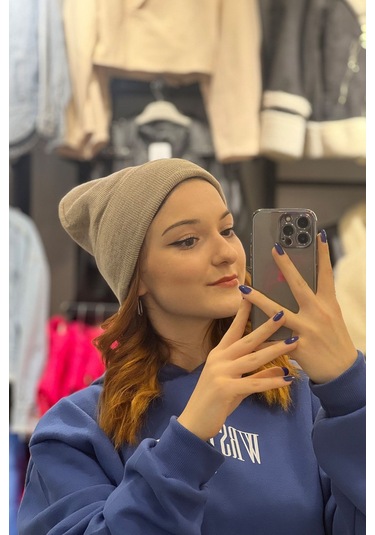 Unisex Kışlık Koyu Çakıl Katlamalı Bere Kahve