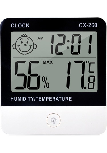 Dianziye Ev Ve Ofis İçin Ultra İnce Lcd Ekranlı Sıcaklık-nem Ölçer, Zaman Gösterimi Ve Çalar Saati, Pil Dahil Değil, Beyaz-siyah, Cx-260