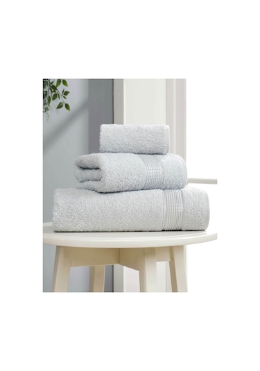 3 Parça Ekonomik Banyo Havlu Seti Pamuklu Ezgi Açık Gri
