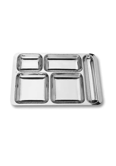 6 Adet Paslanmaz Metal Tabldot Çelik Tabildot Tabağı 5 Gözlü