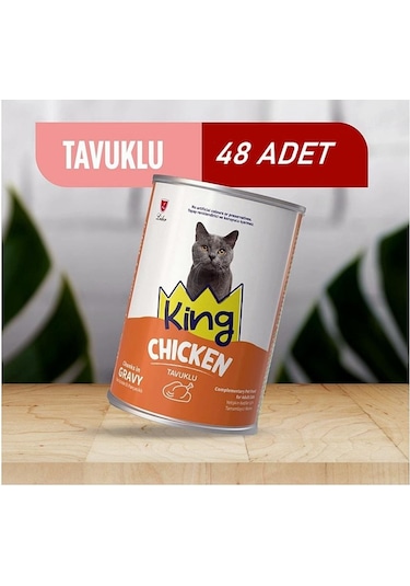 King Sos İçerisinde Et Parçacıklı Tavuklu Kedi Konservesi 400 Gr 48 Adet
