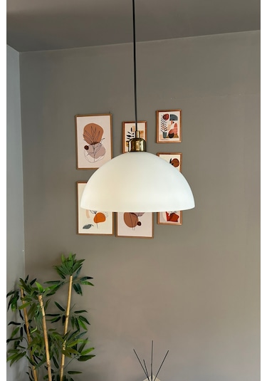 Perry Beyaz Cam Tekli Avize Yarım Lale Başlık Retro Sarkıt Lamba Restoran Salon Aydınlatma Beyaz