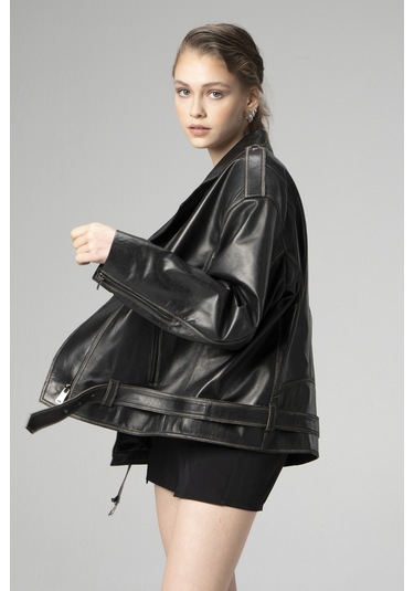 Dericlub Wm031 Oversize Biker Unisex Silme Deri Mont