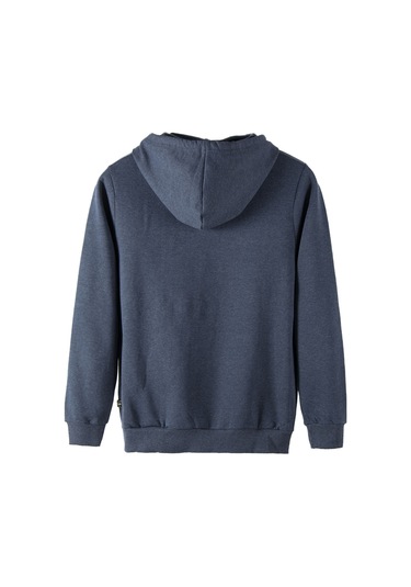 Unisex İndigo Kapüşonlu Önü Kelebek Baskılı Slim Fit Kanguru Cepli Sweatshirt Indigo