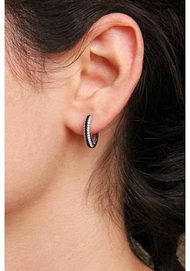 Argentum Concept 925 Ayar Gümüş Siyah Beyaz Taşlı Halka Küpe - K051601