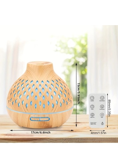 Techbloom 400ml Uzaktan Kumandalı Silvery Line Pattern Esansiyel Yağ Difüzörü Ultrasonik Nemlendirici Susuz Otomatik Kapanma Ahşap