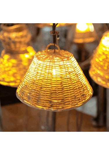 Hasır Doğal Saçaklı 40 Cm Çap Dekoratif Avize Sarı Bej - Sarı