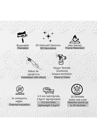 3d Duvar Paneli Boyanabilir Dekota 60x120 Cm / Çiçek Bahçesi Desenli 7'li Paket-5 M²