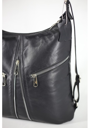 DERİNSS Hakiki Deri Kadın Siyah Sırt ve Omuz Çantası _ DKB501