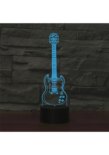 Sones Beş Telli Gitar Şekli 3d Renkli Led Görüş Işığı Masa Lambası, Çatlak Dokunmatik Versiyon Çok Renkli
