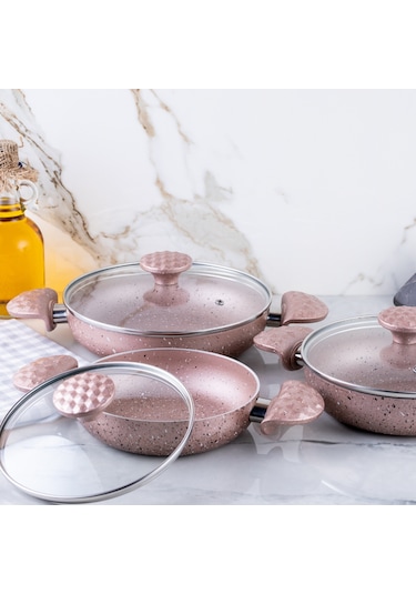 Meşeler Granit Omlet Sahan Seti Rose 18x20x22 CM