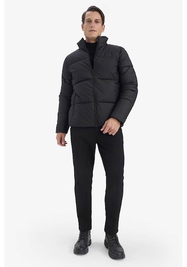 Defacto Slim Fit Dik Yaka Astarlı Fermuarlı Su Geçirmez Siyah Erkek Mont C5631ax/bk27 Siyah