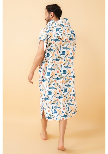 Shark Yetişkin Sörf Panço Kapüşonlu Plaj Havlusu Sm Beden