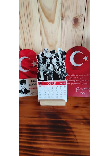 2026 Atatürk Takvimi Ahşap Ayaklı Atatürk Temalı