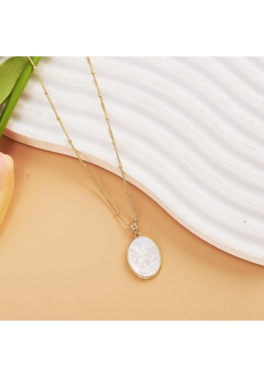 Geeroyoo Mikro Takı 18k Altın Kaplama Bakır Zincir 45cm - Doğal Beyaz İniyelik Pendent - Korumalı, Güçlü Ve İçgörü Sağlayan Stileş Kolye Gold