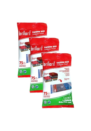 Brillant Vakumlu Hurç, 3lü Set, Large Boy 50x70 Şeffaf