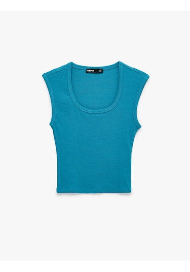 Koton Pamuklu U Yaka Fitilli Kolsuz Bluz Mavi 6sak10404ek