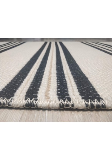 Tarz Wool 20-001 Siyah Bej-siyah Yün Dokuma Kilim 110 x 170 CM