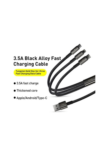 Pazly 1,5m 3,5a Baseus Camltwj-01 Usb 8 Pin + Usb-c + Mikro Usb Hızlı Şarj Veri Kablosu