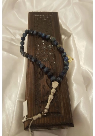 Akik Tesbih Tespih Akik Doğal Taş Tesbih Gümüş İmameli Ahşap Kutulu 10 Mm Kesme Akik Çok Renkli