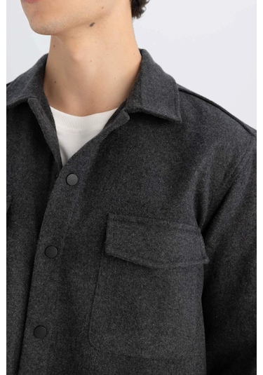 DeFacto Relax Fit Akrilik Karışımlı Basic Düz Uzun Kollu Gömlek Ceket C5961AX24AUAR221