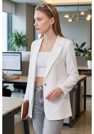 Armonika Kadın Beyaz Tek Düğmeli Ceket Arm-20k001020