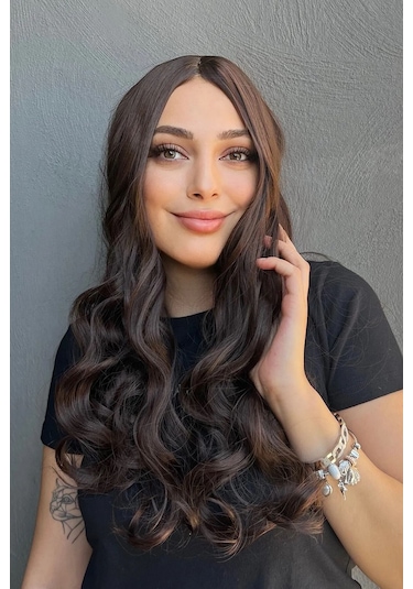 Caş Dekorasyon Kahverengi Renk Dalgalı Çıtçıtlı Peruk