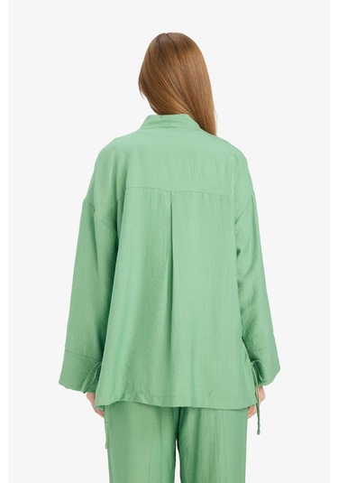 Defacto Relax Fit Krinkıl Kumaş Uzun Kollu Kimono Tunik E1109ax25smgn769 Yeşil