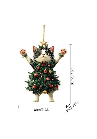 Dianziye Kedi Şekilli Akrilik Noel Ağaç Özelliği - Zarf, Araba Ve Kapı Dekorasyonu - Dayanıklı Ve Şık Tasarım