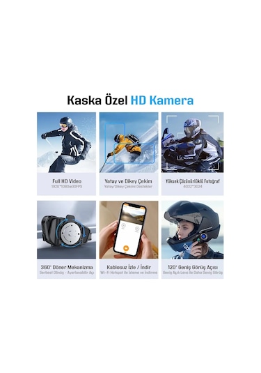 Motosiklet Kask İntercom Su Geçirmez 1080p Hd Sürüş Kaydedici Kamera 5.3 Bluetooth