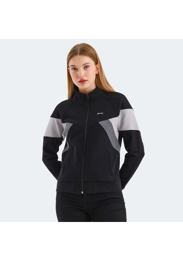 Slazenger VICTORY Kadın Fermuarlı Dik Yaka Cepli Siyah Sweatshirt