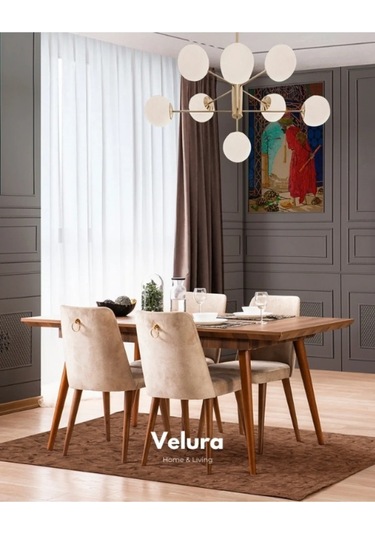 Pera Yemek Odası Takımı Yemek Masası + 4 Adet Sandalye Kahverengi