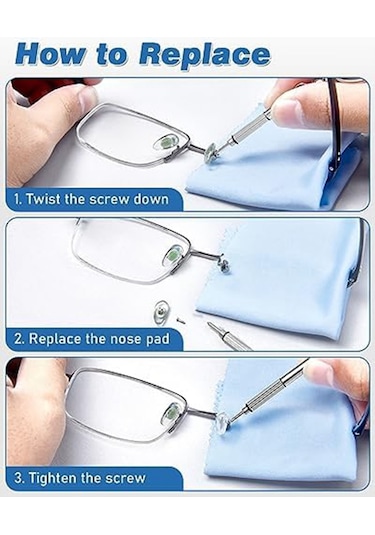 Leasetake Gözlük Burun Pedleri, Yumuşak Silikon Gözlük Burun Pedi Tamir Takımı 12 Çift Burun Pedleri, 24 Üniversal Vida