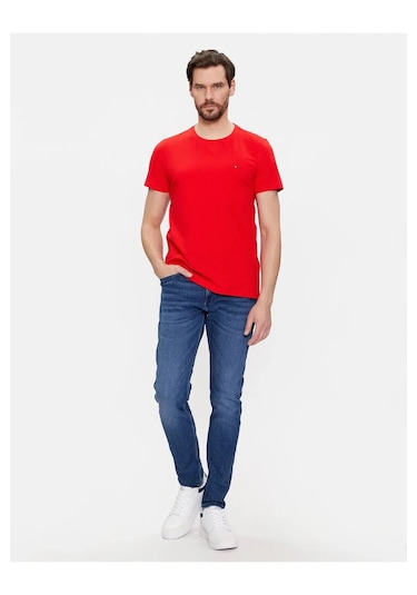 Tommy Hilfiger Klasik Sıfır Yaka T-shirt Kırmızı