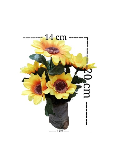 Kütük Saksıda Mini Ayçiçeği Günebakan Sunflower Dekoratif Yapay Çiçek
