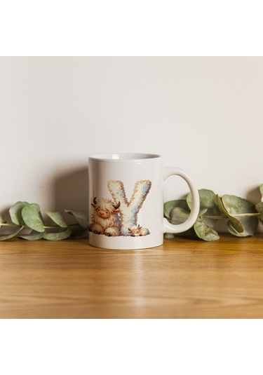 Y Harfi Tasarım Bardak, Sevimli Hayvan Temalı Harf Bardağı Beyaz