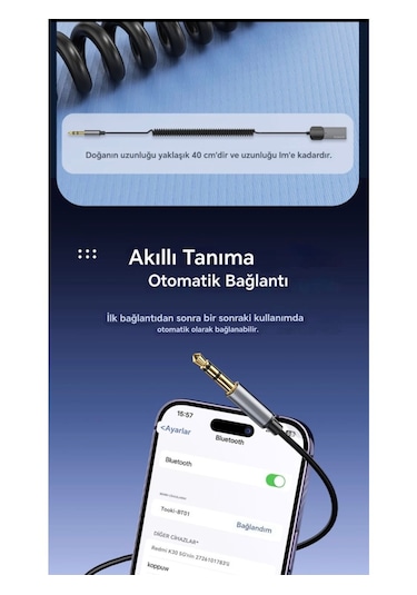 Toocki İvoomi Aux Bluetooth Mikrofonlu 3.5mm 5.0 Verici Araç Kiti