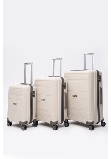 Elatae Premium Polipropilen Kırılmaz 3'lü Valiz Seti Bej - Antrasit V305 Bej