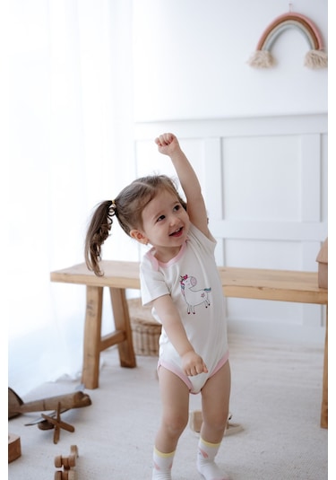 Lilabio %100 Pamuk 3'lü Kısa Kollu Bebek Body Renkli Çok Renkli