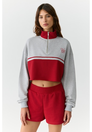 Urban Beat Mıkaela Kadın Dik Yakalı Crop Grimelanj Sweatshirt Grimelanj