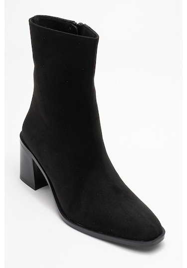 Chara Siyah Süet Kadın Kalın Topuklu Bot Siyah Süet