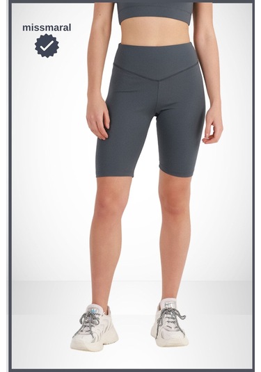 Kadın Yüksek Bel Toparlayıcı Tayt Kısa Spor Şort Deniz Havuz Spor Biker Shorts Antrasit 1070 Antrasit