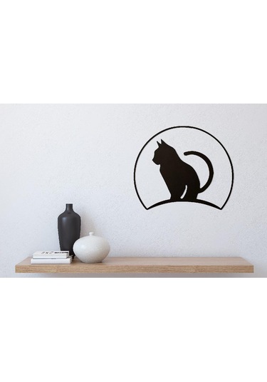 Ahşap Tablo Dekoratif Kedi Figürlü Duvar Objesi Duvar Dekoru -