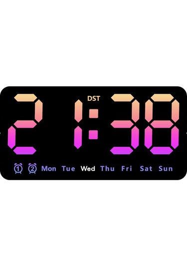 Zilinn Ses Kontrollü Büyük Dijital Duvar Saati Sıcaklık Tarih Hafta Dst Erteleme Masa Saati 12/30h Çift Alarm Duvara Monte Led Saat Degrade Pembe Işık-82 Çok Renki