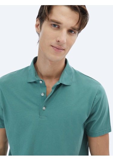 Nil Yeşili Düz Polo Yaka %100 Pamuk T-shirt Nil Yeşili