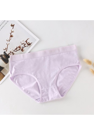 Lavanta Düz Renk Dikişsiz Nefes Alabilir ve Rahat Orta Bel Saf Pamuklu İç Çamaşırı Kadın Orta Bel Büyük Boy Alt Külot Lila
