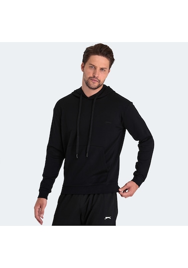Slazenger KULA I Erkek Kapüşonlu Cepli Siyah Sweatshirt