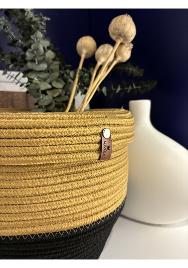 Patrick Jüt Hasır Görünümlü Çöp Kovası, Dekoratif Sepet, Kağıt Çöpü Sepeti Jütsiyah