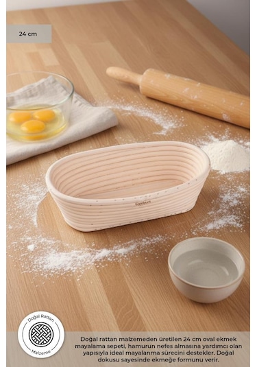 Bambum Puder - Ekmek Mayalama Sepeti Oval 24 Cm Ahşap