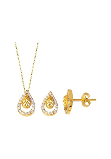 Bilezikci Damla Kolye + Küpeli 14 Ayar Altın Mini Set Kmk002